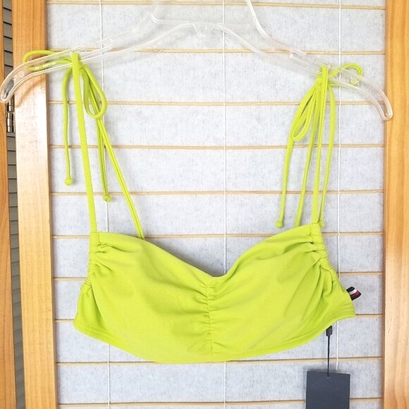 New Tommy Hilfiger Neon Green Bikini Top Size Small Bandeau Adjustable - Picture 1 of 8